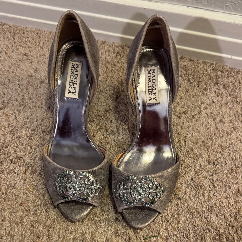 Badgley Mischka Women's Embellished Peep Toe Heels - Silver